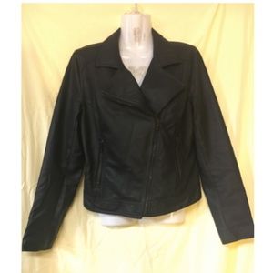 Faux Leather Motorcycle Jacket - Black